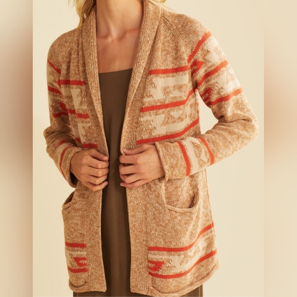 Pendleton Women's Cardigan in Tan and Orange